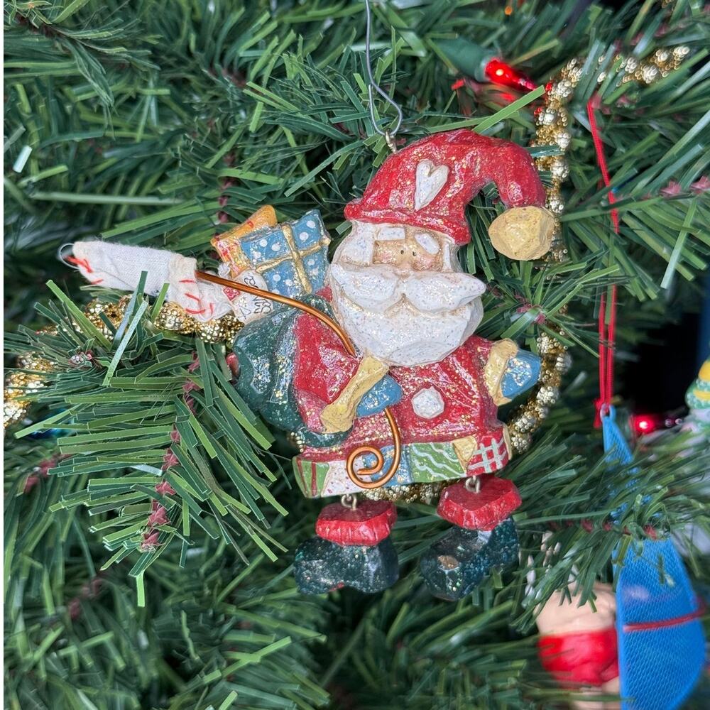 Kurt Adler Snowtown Village Ornament -Dangle Legs Santa with Glitter